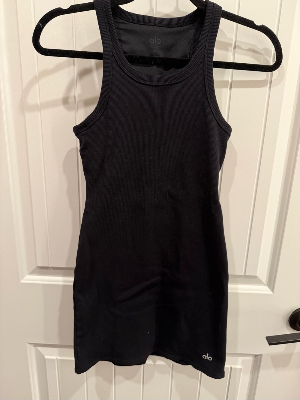 Alo Yoga Black Ribbed Racerback Mini Dress – Size M